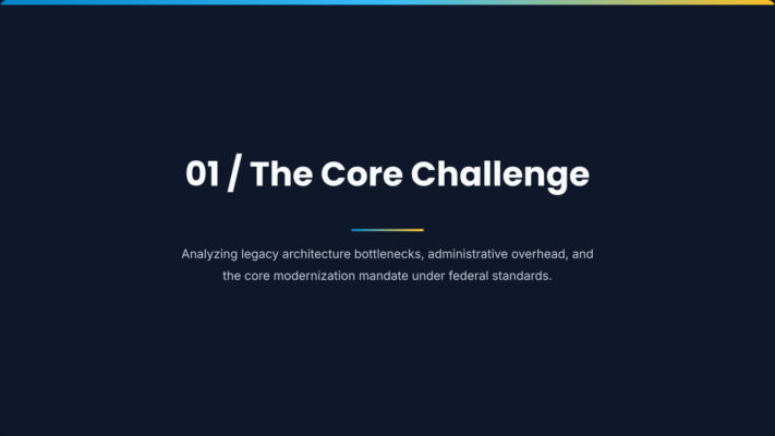 01 / The Core Challenge: nalyzing legacy architecture bottlenecks, administrative overhead, and the core modernization mandate under federal standards.